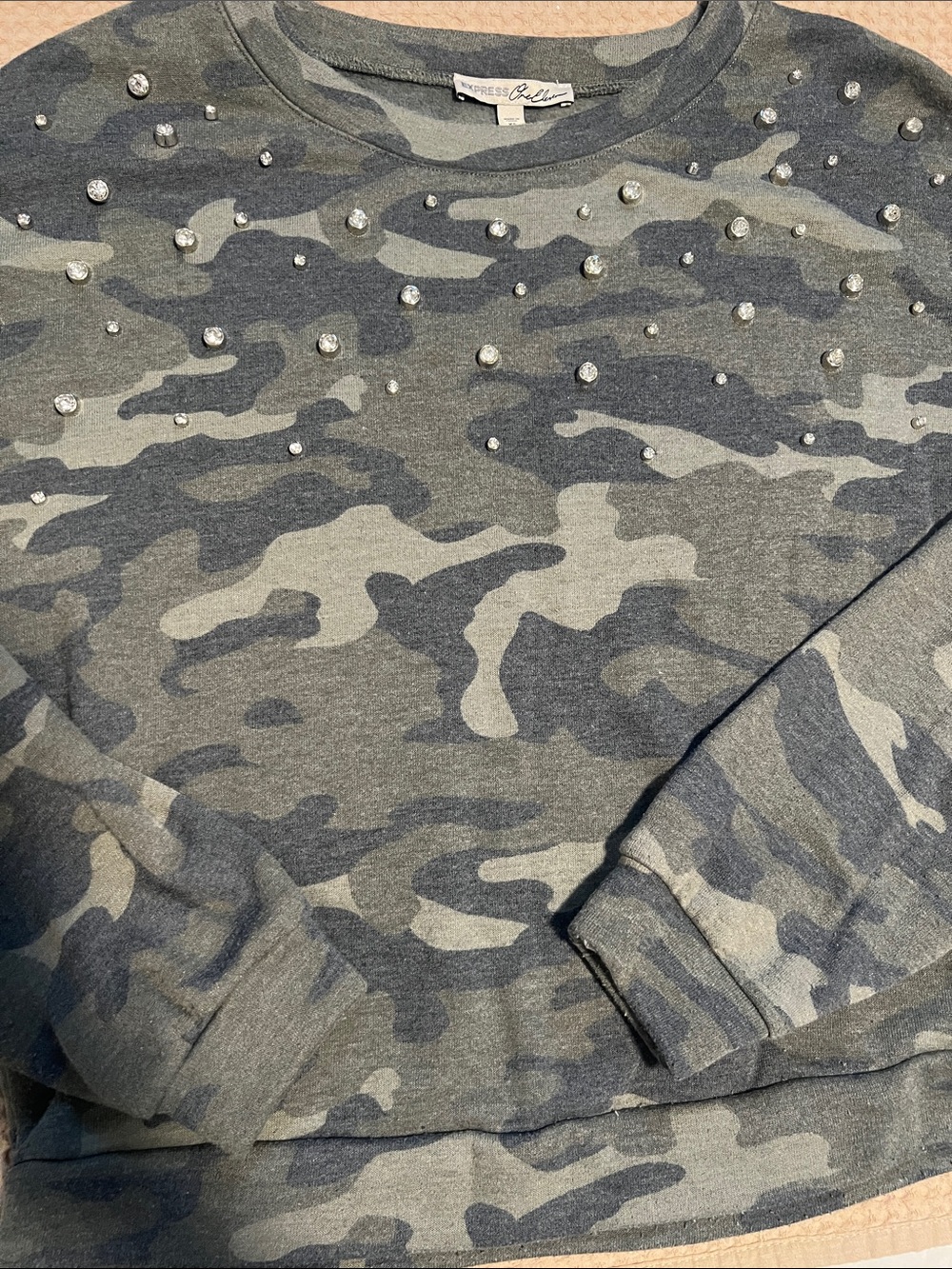 Express Camouflage Rhinestone-Embellished Sweatshirt